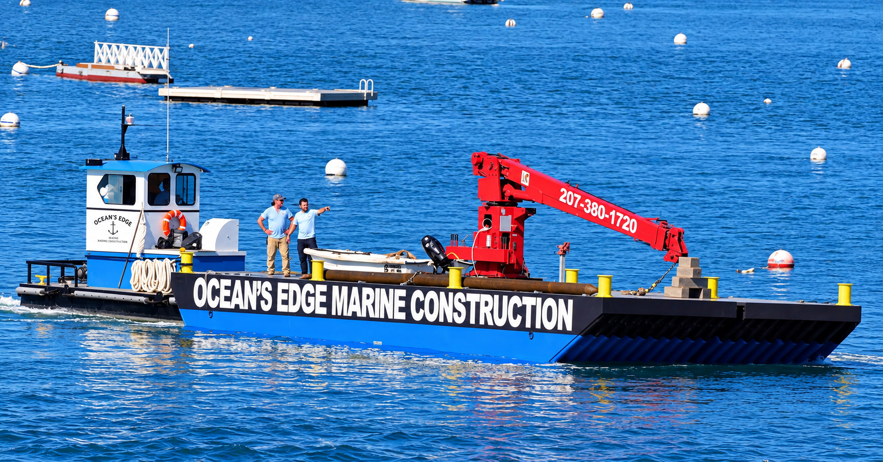 Ocean's Edge Marine crew working on a Midcoast Maine waterfront